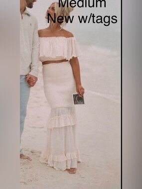 Off-Shoulder Cream Ruffle 2 piece set from these three boutique - Women